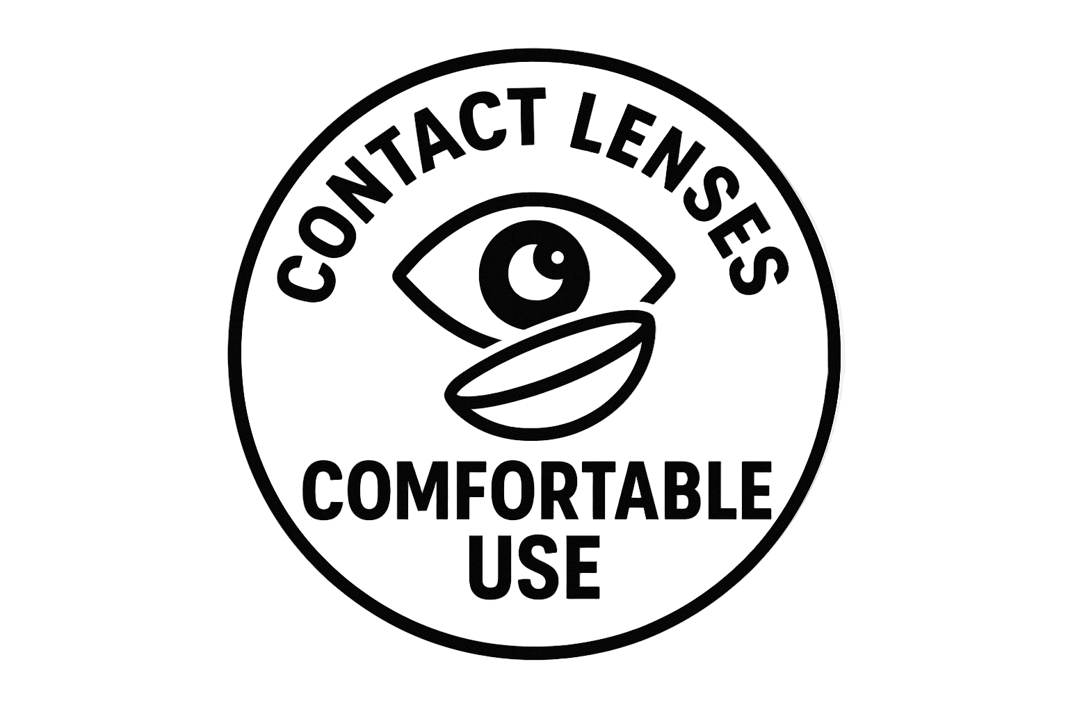 create contact lenses badge with word " Comfortable Use" in black and white color